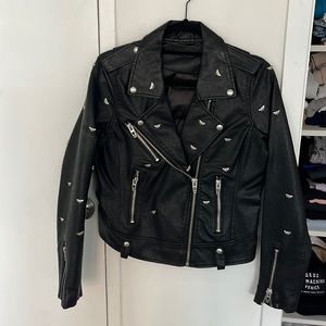 Blank NYC black leather jacket with bees